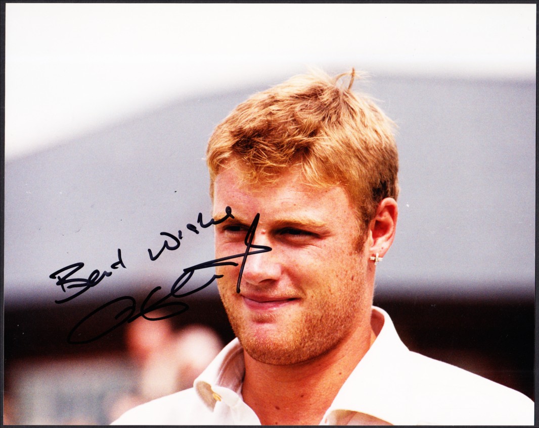 Cricket: Freddie Flintoff & Geoff Boycott on 10" x 8" colour photos + Devon Malcolm & John Snow on