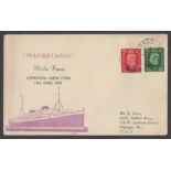 1939 (June 17th) "Mauretania" Maiden Voyage Liverpool - New York illustrated cover with Liverpool