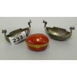 PAIR OF NORWEIGAN PEWTER BOATS AND FRENCH EGG