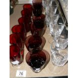 3 SETS OF GLASSES, LEAD CRYSTAL,RUBY RED & CRANBERRY