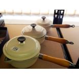 3 ENAMEL SAUCE PANS