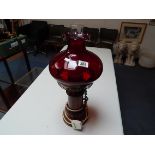 LAMP WITH CRANBERRY GLASS SHADE