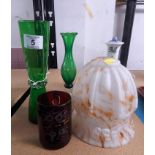 VINTAGE CLOUDED GLASS SHADE WITH OTHER ITEMS