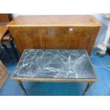 A 3 DOOR SIDEBOARD AND SMALL MARBLE TOP COFFEE TABLE