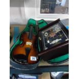 CASED VIOLIN ANDNAUTICAL THEMED  DISPLAY KEY BOX