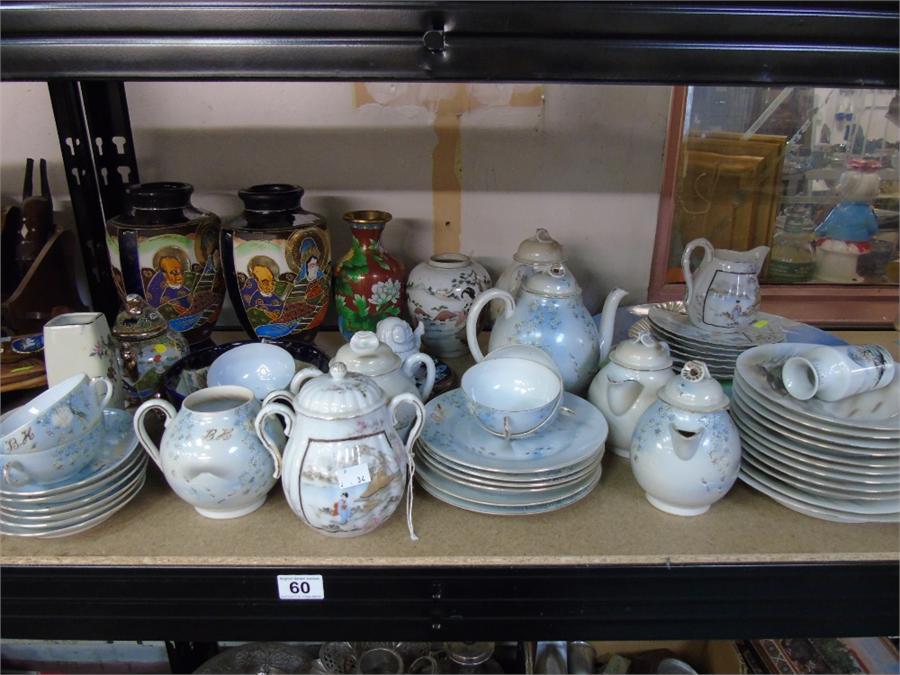 LARGE QUANTITY OF ORIENTAL STYLE CHINA INC TEA-SET AND VASES