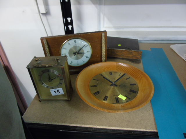 X 3 CLOCKS AND WOODEN DISPLAY STAND