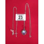 2 SILVER CHAINS WITH PENDANTS