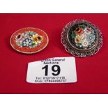 2 MICRO MOSAIC BROOCHES