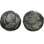 Henri III. 1574 1589. Teston au nom de CharlesIX. 1575 T. Nantes. Dy.1106. TB+ 60/120