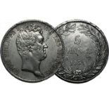 Charles X. 5 Francs 1831 H. La Rochelle. Tr. encreux. Gad.676. Rare en l’état. TTB+ 180/250
