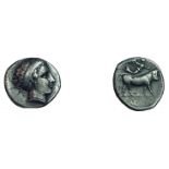 Campanie. Néapolis. 300 av. J.C. Didrachme.A/ Tête de la nymphe Parthénopé ou Néapolis àdroite, la