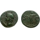 Agrippa. 13. As. R/ S.C. Neptune debout, lemanteau sur l’épaule, tenant un dauphin et un trident.
