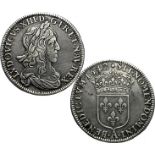 Louis XIII. Demi écu au 1er poinçon deWarin. 1642 A. Gad.49. TTB+ 400/550