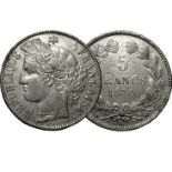 Défense Nationale. 5 Francs 1870 A sans légende.Gad.742. TB+ 25/50