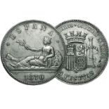 Espagne. Gouvernement Provisoire. 5 Pesetas1870. Km.655. TTB 60/120