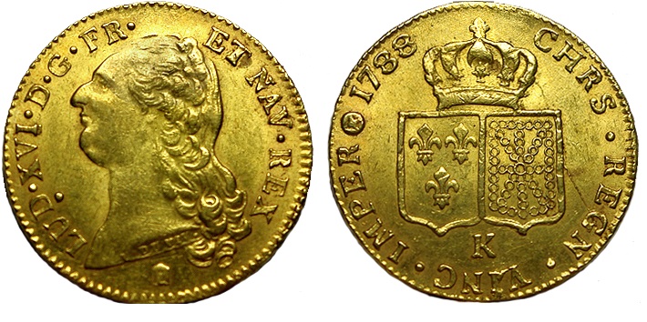 Double Louis d’or à la tête nue. 1788 K.Bordeaux. Gad.363. 15,4grs. TTB+ 850/1150