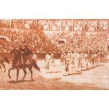 LITHOGRAPHIE SEPIA Le paseo Goupil & Cie Bordeaux 1928 32 x 48,5 cm