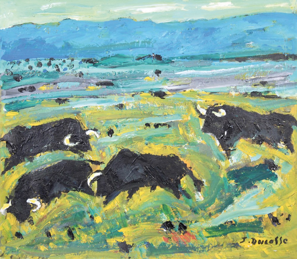 DUCASSE JEAN (1930 ?-2011) Toros au  campo Huile sur toile,  signée en bas à droite  39 x 45 cm