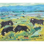 DUCASSE JEAN (1930 ?-2011) Toros au  campo Huile sur toile,  signée en bas à droite  39 x 45 cm