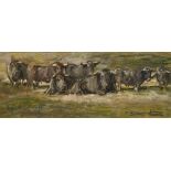 GONZALEZ MARCOS ÁNGEL (1907-1978) Toros al campo Gouache encadrée Signée en bas à droite 18 x 48 cm