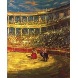 ECOLE MODERNE Plaza de toros Huile sur panneau,  monogrammée et datée "69" en bas à droite 66 x 55