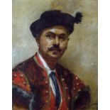 WORMS JULES (1832-1924) Portrait de torero hispano-landais Huile sur panneau 27 x 21 cm