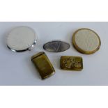 Two brass vesta cases together with two vintage powder compacts and a lipstick holder (5)