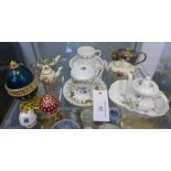 Mixed lot to include miniature porcelain and cloisonne teapots, enamelled eggs and cabinet cups