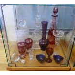 Mixed lot of glassware to include various decanters and glasses and an Edinburgh crystal candlestick