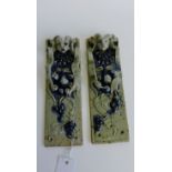 A pair of blue and grey glazed ceramic finger plates (one a/f) 27 x 9cm