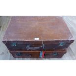 Two vintage brown leather suitcases (2)