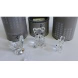 Swarovski crystal teddy bear, squirrel and butterfly figures, all with original boxes (3)