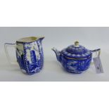 Ringtons Ltd. blue and white teapot and jug, manufactured exclusively by Wade Ceramics (2)