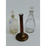 19th century white enamelled decanter and stopper together with a Sheffield plate candlestick and