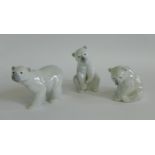 Three Lladro porcelain polar bear figures (3) tallest 12cm high