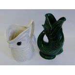 Price Kensington owl jug and a green glazed Dartmouth Pottery fish gurgle jug (2)