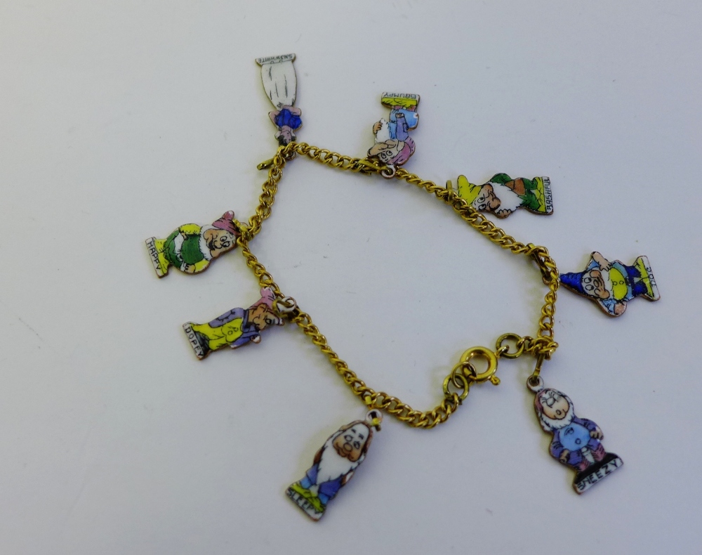 Vintage 1950s gilt metal and enamel Disney charm bracelet