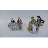 A Capo di Monte male and female porcelain figure group together with another (2) 19cm high