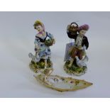 A pair of Capo di Monte porcelain boy and girl figures and a Volkstedt model of a cherub in a