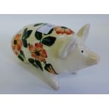 Griselda Hill pottery floral patterned Wemyss style pig, 17cm long