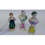 Miniature Capo di Monte porcelain female figure together with a pair of Continental porcelain