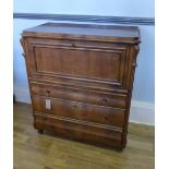A 19th century mahogany escritoire, having a moulded top over fall front desk with fitted interior