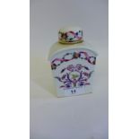 Richard Ginori tea caddy, decorated with a classical ribbon, flowers and insect pattern, 13cm high