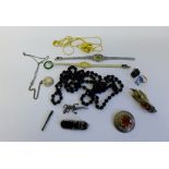 Mixed lot to include two vintage wristwatches, hardstone brooch, dress rings, lizard Marcesite