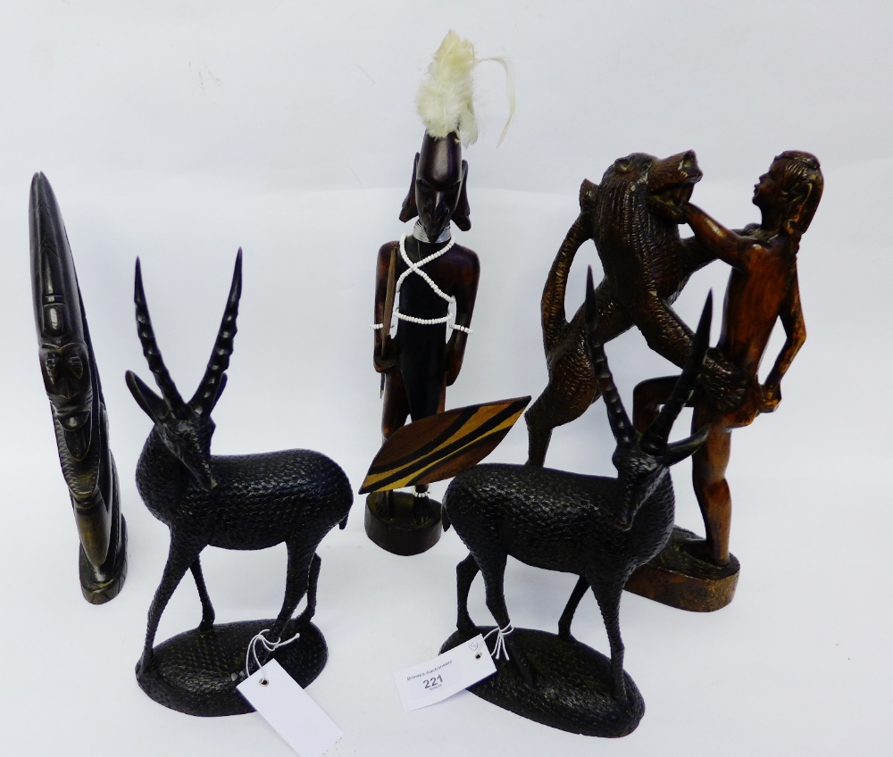 A collection of five African hardwood figures (5)