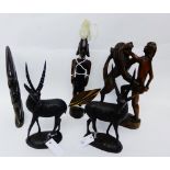 A collection of five African hardwood figures (5)