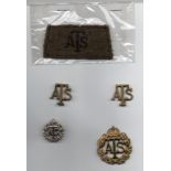 WW2, ATS ( Auxiliary Territorial Service badges; cloth shoulder title, 2 x collar dogs, Pin