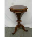 Victorian mahogany hexagonal sewing table on tripod base - A/F