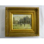 Oil on board of St Marks Square Venice in gilded frame - 18 x 23.5cm